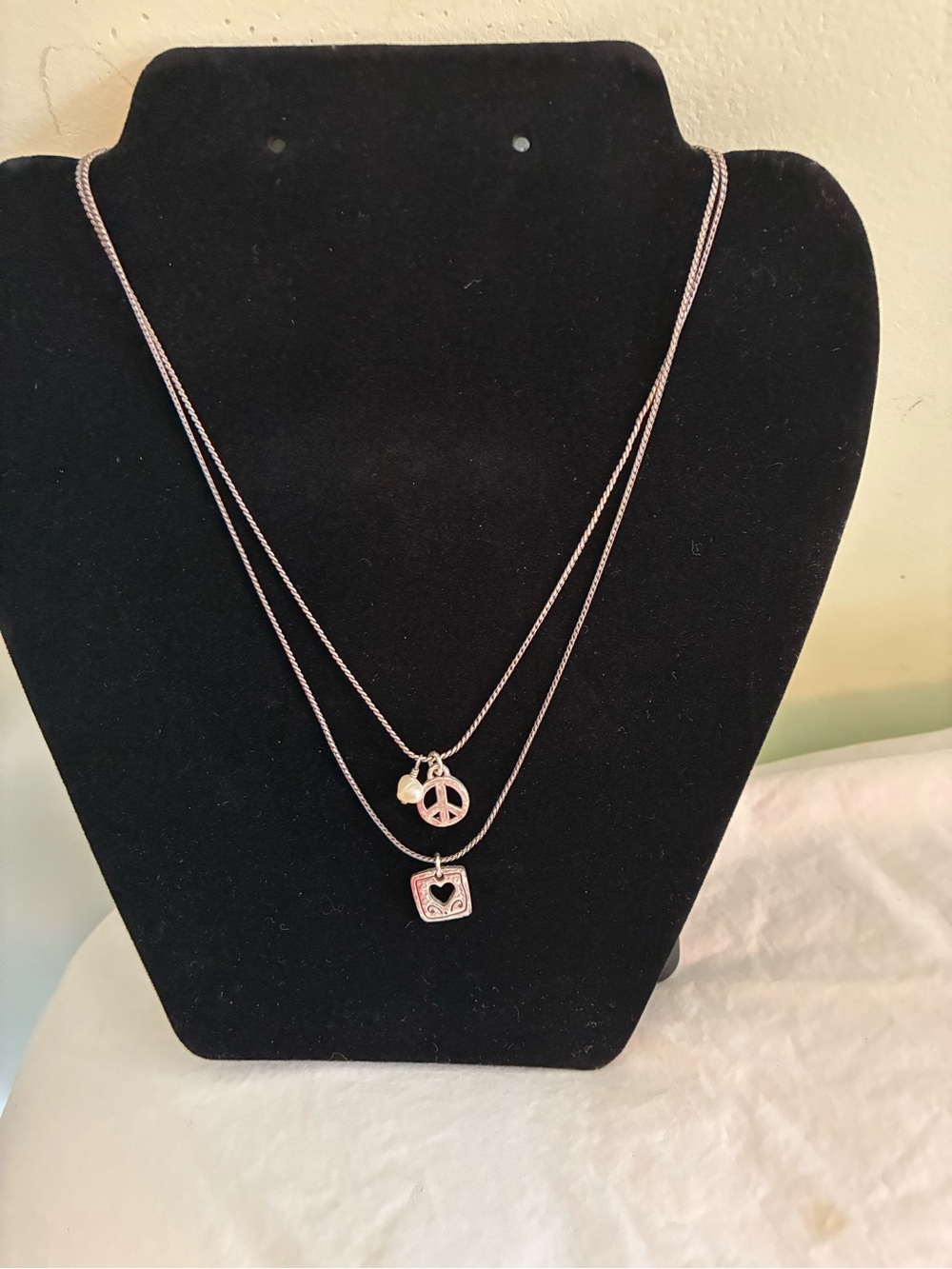 Brighton Silver-Tone Double Layer Necklace with Peace & Heart Charms